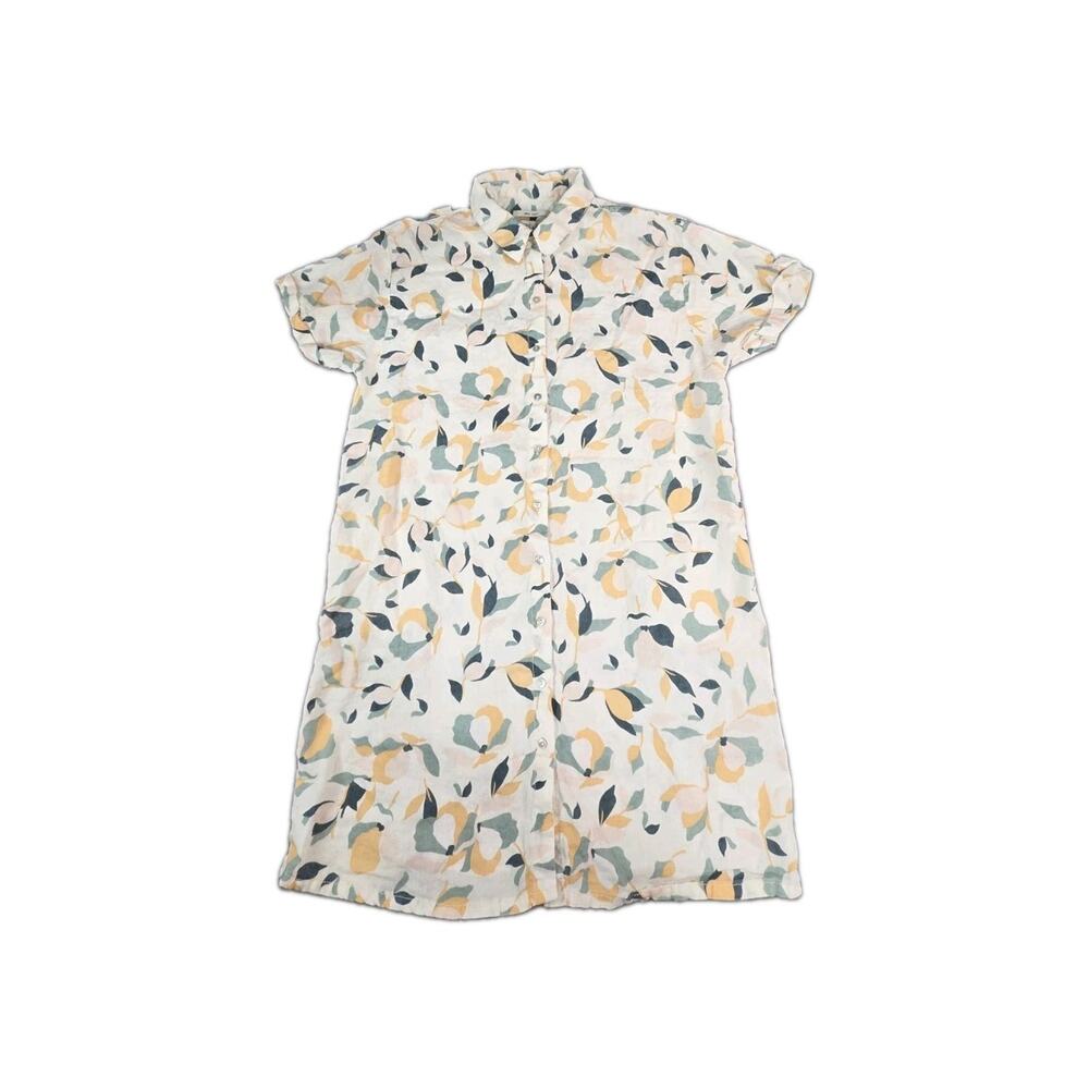 Rachel Zoe 100% Linen Shirt Dress L Pastel Floral Full Button Pockets Coastal